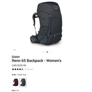 Used Once Osprey Women's Renn 65 Backpack